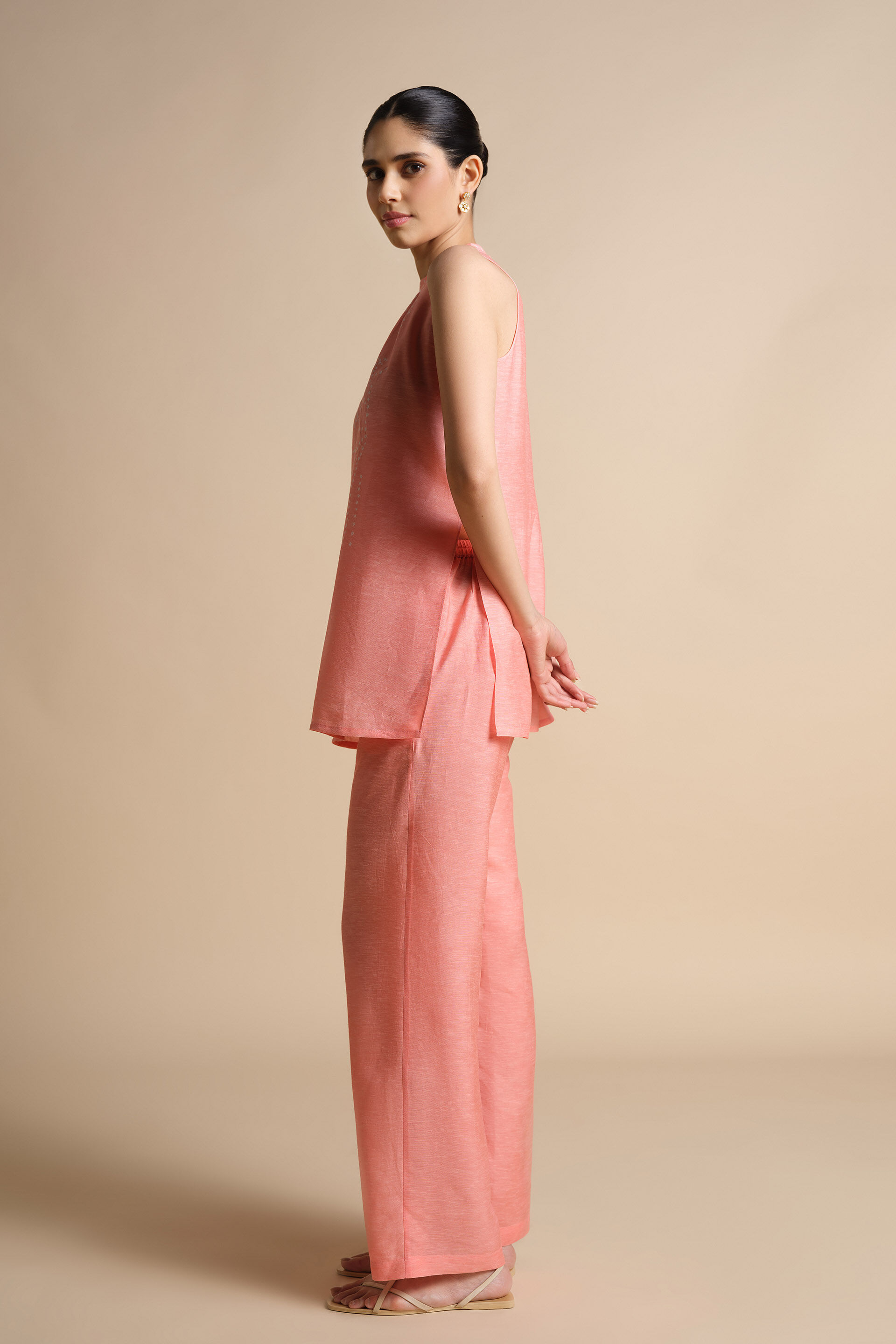 Daylily Handcrafted Bandhani Linen Co-ord - Blush, Blush, image 3